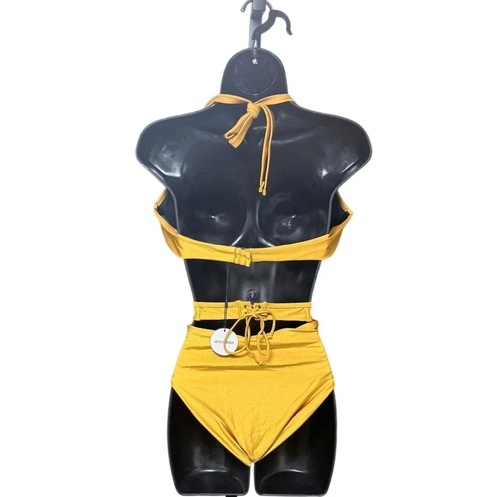 Andrea Iyamah Gura Bikini Set Mustard Yellow XL High Waist Underwire Halter